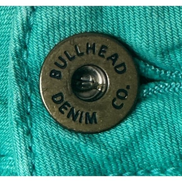 Bullhead Jean Shorts Cut Offs Women Size 5 Green Low Rise Stretch Denim Frayed - Picture 3 of 11